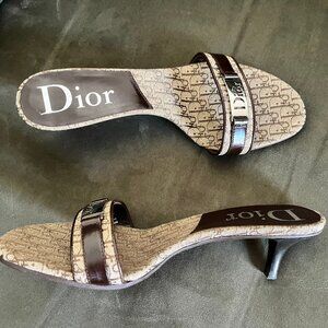 Vintage Dior Brown Monogram Mule Heeled Sandals, Size 38